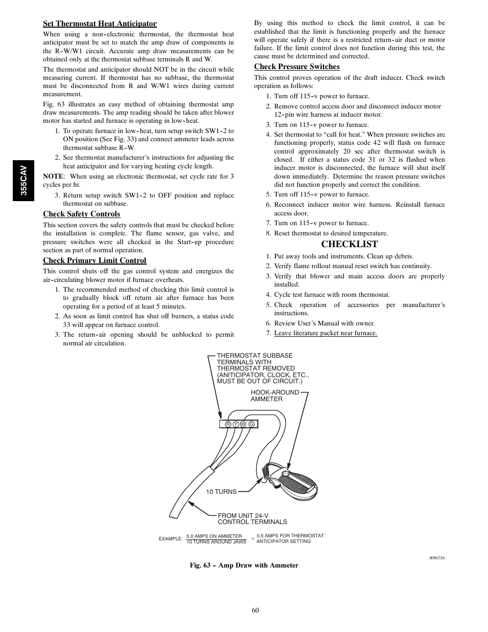 Checklist | Bryant 355CAV User Manual | Page 60 / 62