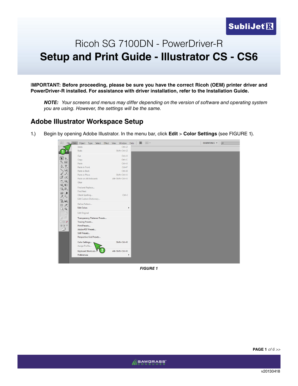 Xpres SubliJet R Ricoh SG7100DN (Windows Power Driver Setup): Print & Setup Guide Adobe Illustrator CS - CS6 User Manual | 6 pages