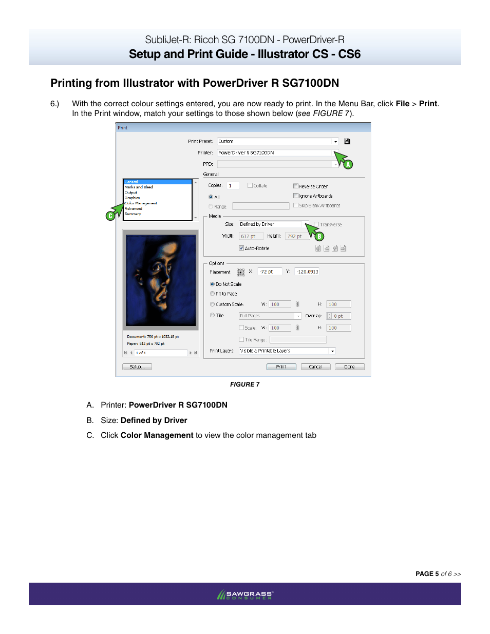 Setup and print guide - illustrator cs - cs6, Sublijet-r: ricoh sg 7100dn - powerdriver-r | Xpres SubliJet R Ricoh SG7100DN (Windows Power Driver Setup): Print & Setup Guide Adobe Illustrator CS - CS6 User Manual | Page 5 / 6