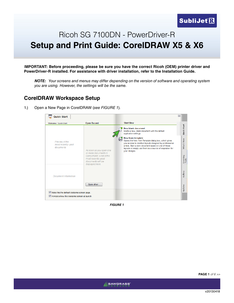 Xpres SubliJet R Ricoh SG7100DN (Windows Power Driver Setup): Print & Setup Guide CorelDRAW X5 - X6 User Manual | 6 pages