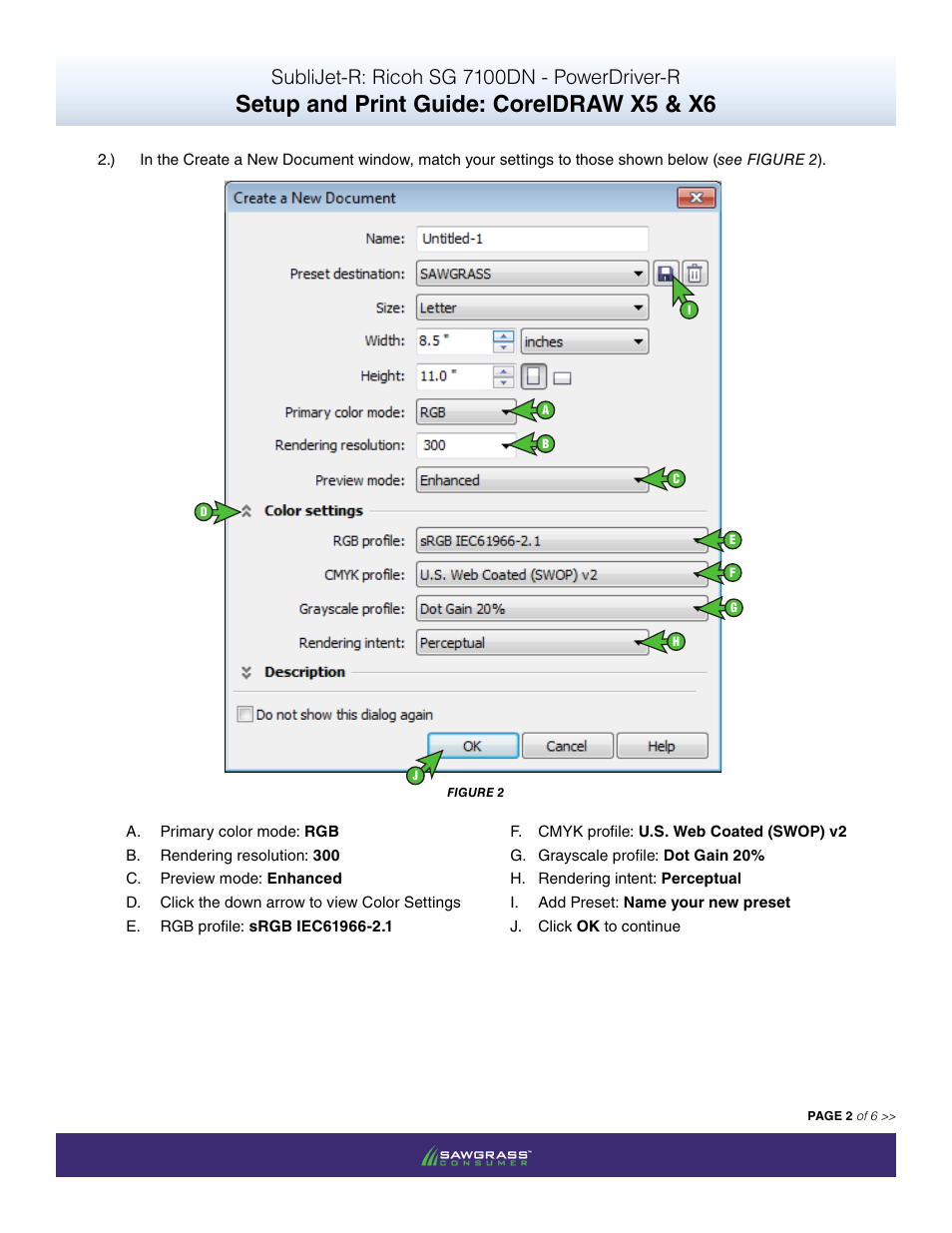 Setup and print guide: coreldraw x5 & x6, Sublijet-r: ricoh sg 7100dn - powerdriver-r | Xpres SubliJet R Ricoh SG7100DN (Windows Power Driver Setup): Print & Setup Guide CorelDRAW X5 - X6 User Manual | Page 2 / 6