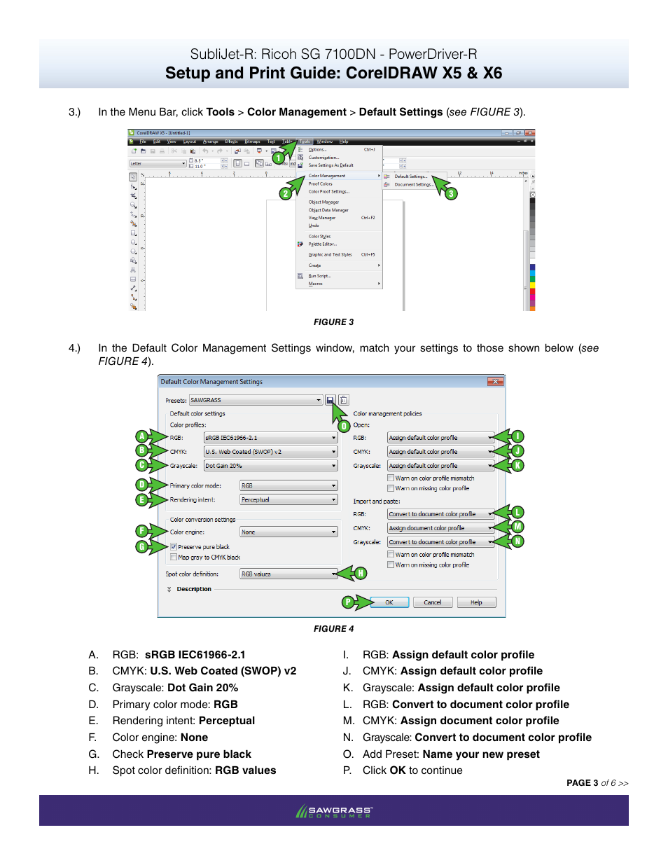 Setup and print guide: coreldraw x5 & x6, Sublijet-r: ricoh sg 7100dn - powerdriver-r | Xpres SubliJet R Ricoh SG7100DN (Windows Power Driver Setup): Print & Setup Guide CorelDRAW X5 - X6 User Manual | Page 3 / 6
