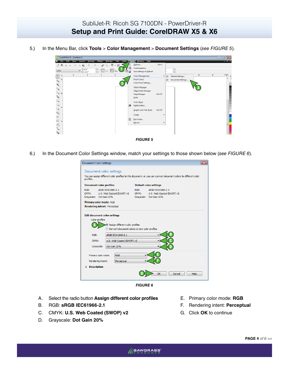 Setup and print guide: coreldraw x5 & x6, Sublijet-r: ricoh sg 7100dn - powerdriver-r | Xpres SubliJet R Ricoh SG7100DN (Windows Power Driver Setup): Print & Setup Guide CorelDRAW X5 - X6 User Manual | Page 4 / 6