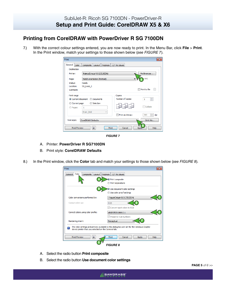 Setup and print guide: coreldraw x5 & x6, Sublijet-r: ricoh sg 7100dn - powerdriver-r | Xpres SubliJet R Ricoh SG7100DN (Windows Power Driver Setup): Print & Setup Guide CorelDRAW X5 - X6 User Manual | Page 5 / 6