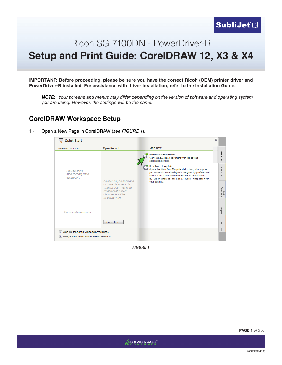 Xpres SubliJet R Ricoh SG7100DN (Windows Power Driver Setup): Print & Setup Guide CorelDRAW 12 - X4 User Manual | 3 pages