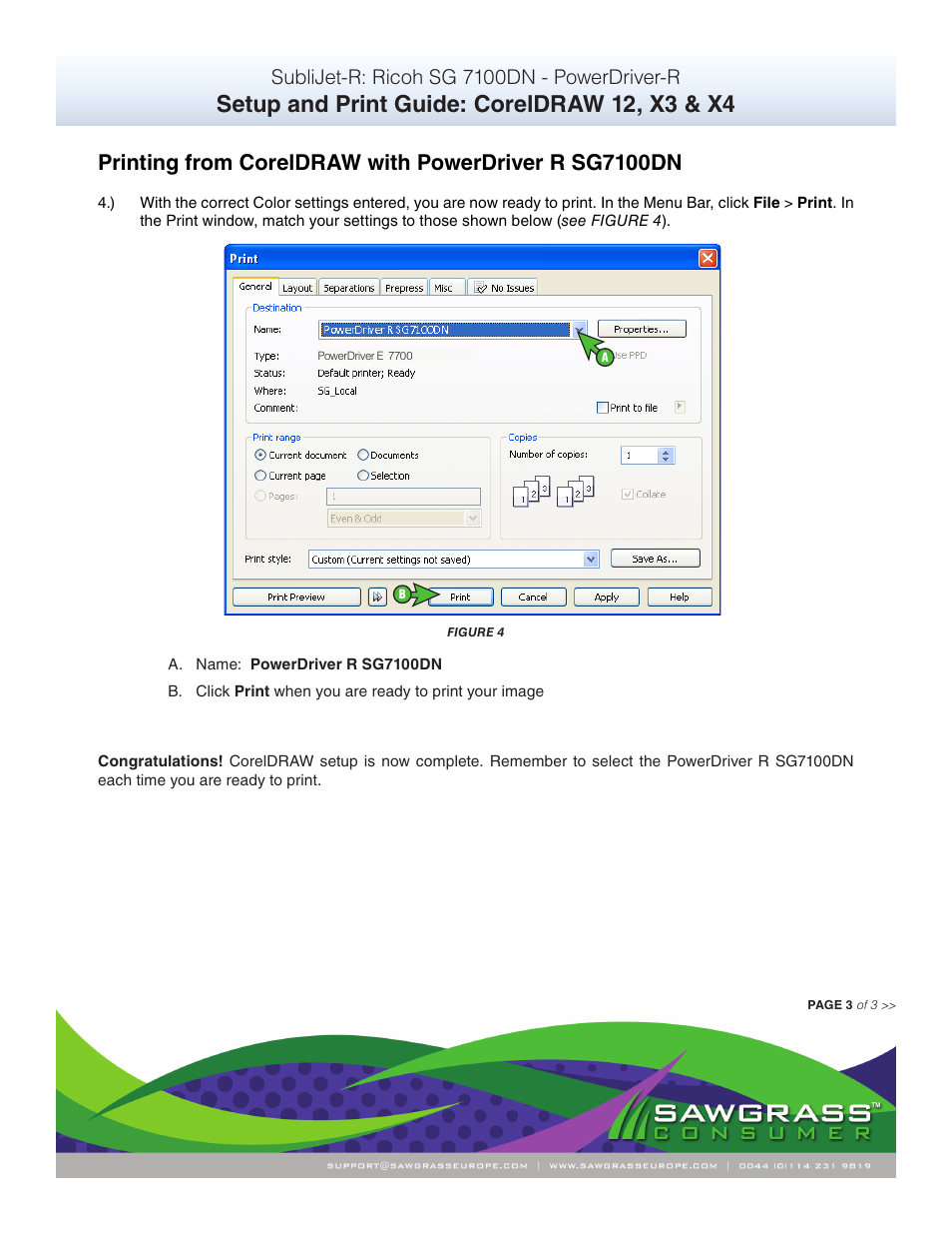 Setup and print guide: coreldraw 12, x3 & x4, Sublijet-r: ricoh sg 7100dn - powerdriver-r | Xpres SubliJet R Ricoh SG7100DN (Windows Power Driver Setup): Print & Setup Guide CorelDRAW 12 - X4 User Manual | Page 3 / 3