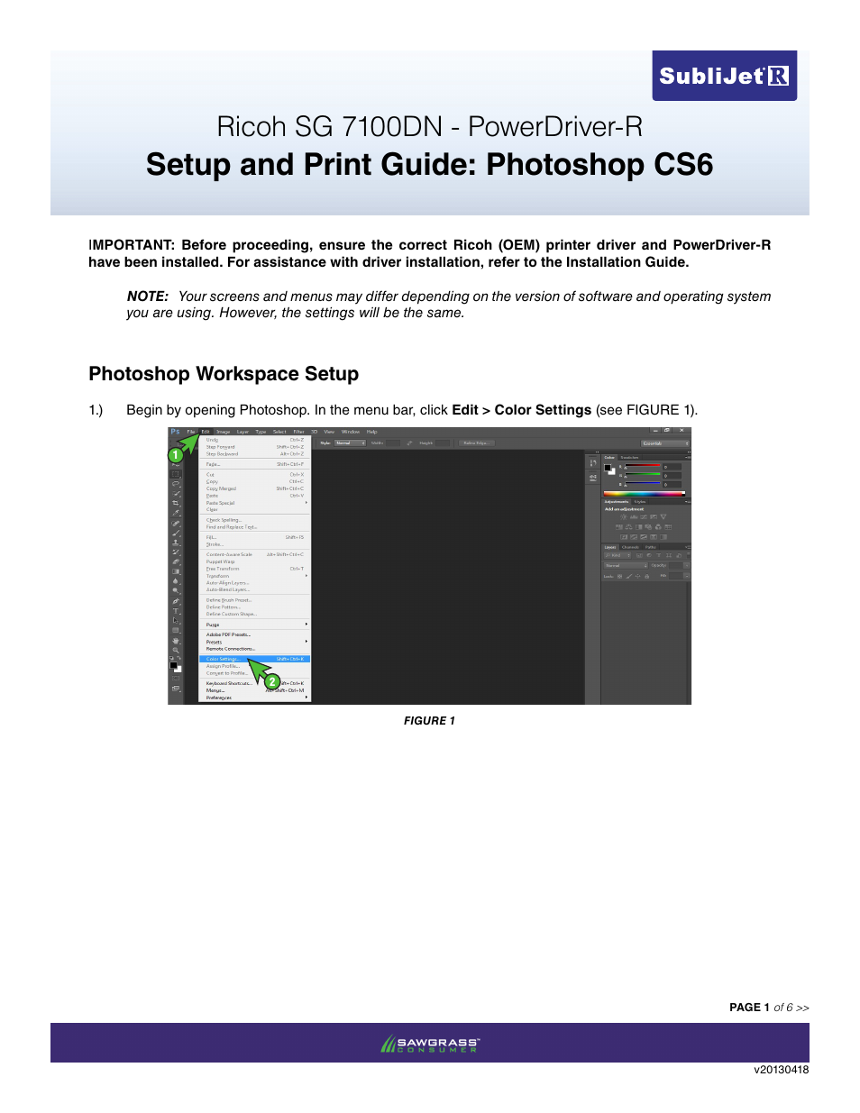 Xpres SubliJet R Ricoh SG7100DN (Windows Power Driver Setup): Print & Setup Guide Adobe Photoshop CS6 User Manual | 6 pages