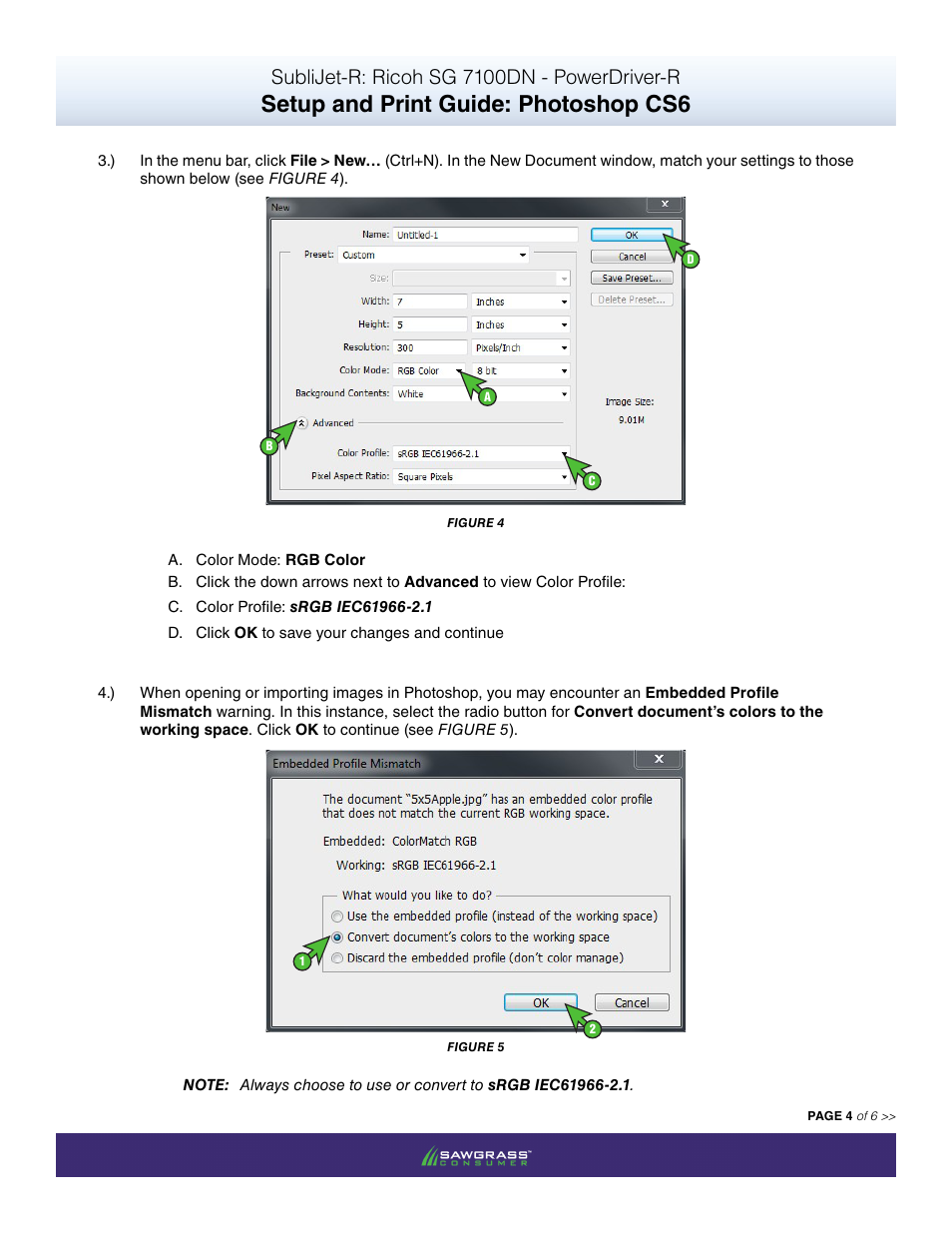 Setup and print guide: photoshop cs6, Sublijet-r: ricoh sg 7100dn - powerdriver-r | Xpres SubliJet R Ricoh SG7100DN (Windows Power Driver Setup): Print & Setup Guide Adobe Photoshop CS6 User Manual | Page 4 / 6