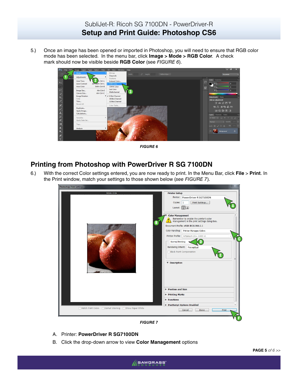 Setup and print guide: photoshop cs6, Sublijet-r: ricoh sg 7100dn - powerdriver-r | Xpres SubliJet R Ricoh SG7100DN (Windows Power Driver Setup): Print & Setup Guide Adobe Photoshop CS6 User Manual | Page 5 / 6