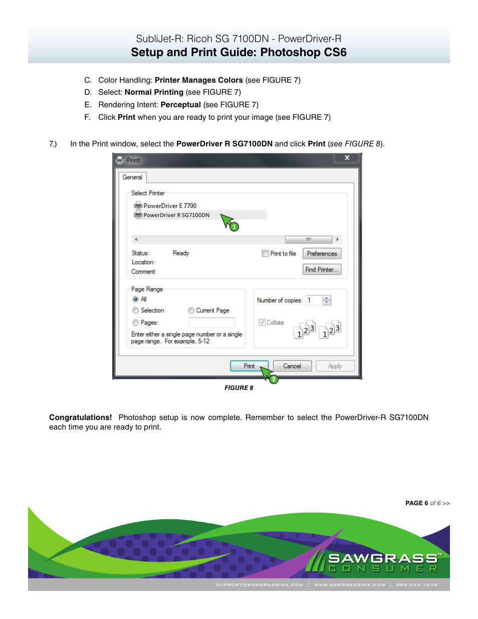 Setup and print guide: photoshop cs6, Sublijet-r: ricoh sg 7100dn - powerdriver-r | Xpres SubliJet R Ricoh SG7100DN (Windows Power Driver Setup): Print & Setup Guide Adobe Photoshop CS6 User Manual | Page 6 / 6