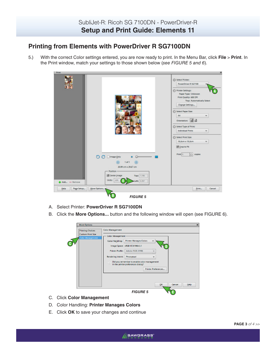 Setup and print guide: elements 11, Printing from elements with powerdriver r sg7100dn, Sublijet-r: ricoh sg 7100dn - powerdriver-r | Xpres SubliJet R Ricoh SG7100DN (Windows Power Driver Setup): Print & Setup Guide Adobe Photoshop Elements 11 User Manual | Page 3 / 4