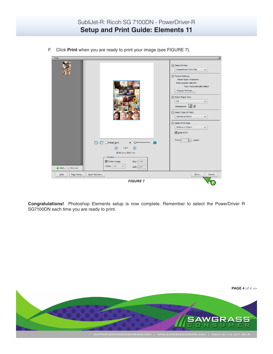 Setup and print guide: elements 11, Sublijet-r: ricoh sg 7100dn - powerdriver-r | Xpres SubliJet R Ricoh SG7100DN (Windows Power Driver Setup): Print & Setup Guide Adobe Photoshop Elements 11 User Manual | Page 4 / 4