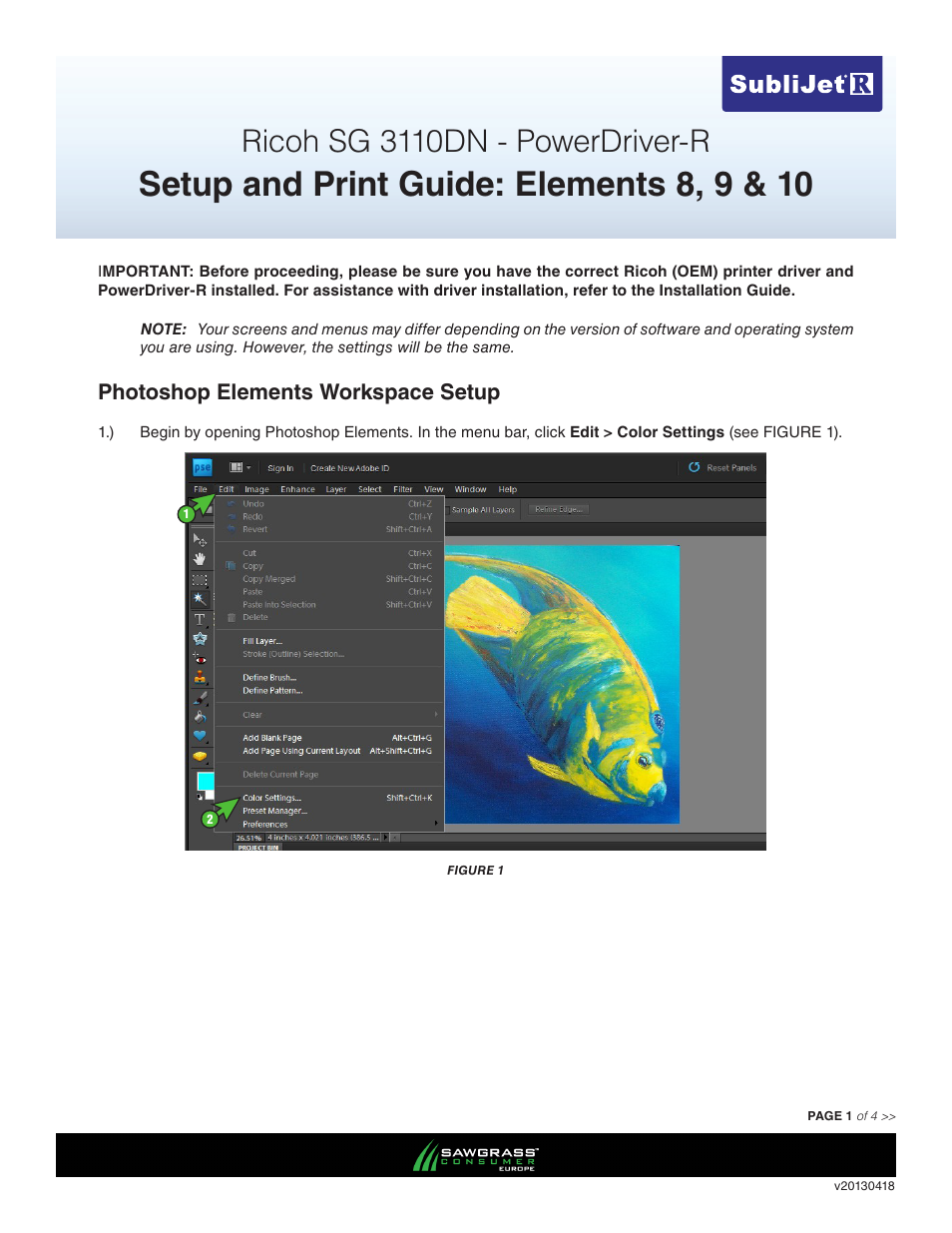 Xpres SubliJet R Ricoh SG7100DN (Windows Power Driver Setup): Print & Setup Guide Adobe Photoshop Elements 8 - 10 User Manual | 4 pages
