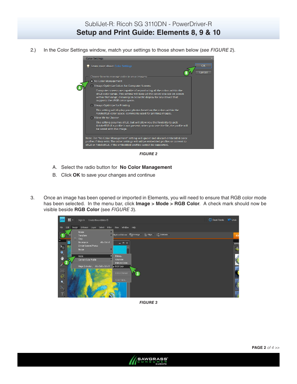 Setup and print guide: elements 8, 9 & 10, Sublijet-r: ricoh sg 3110dn - powerdriver-r | Xpres SubliJet R Ricoh SG7100DN (Windows Power Driver Setup): Print & Setup Guide Adobe Photoshop Elements 8 - 10 User Manual | Page 2 / 4