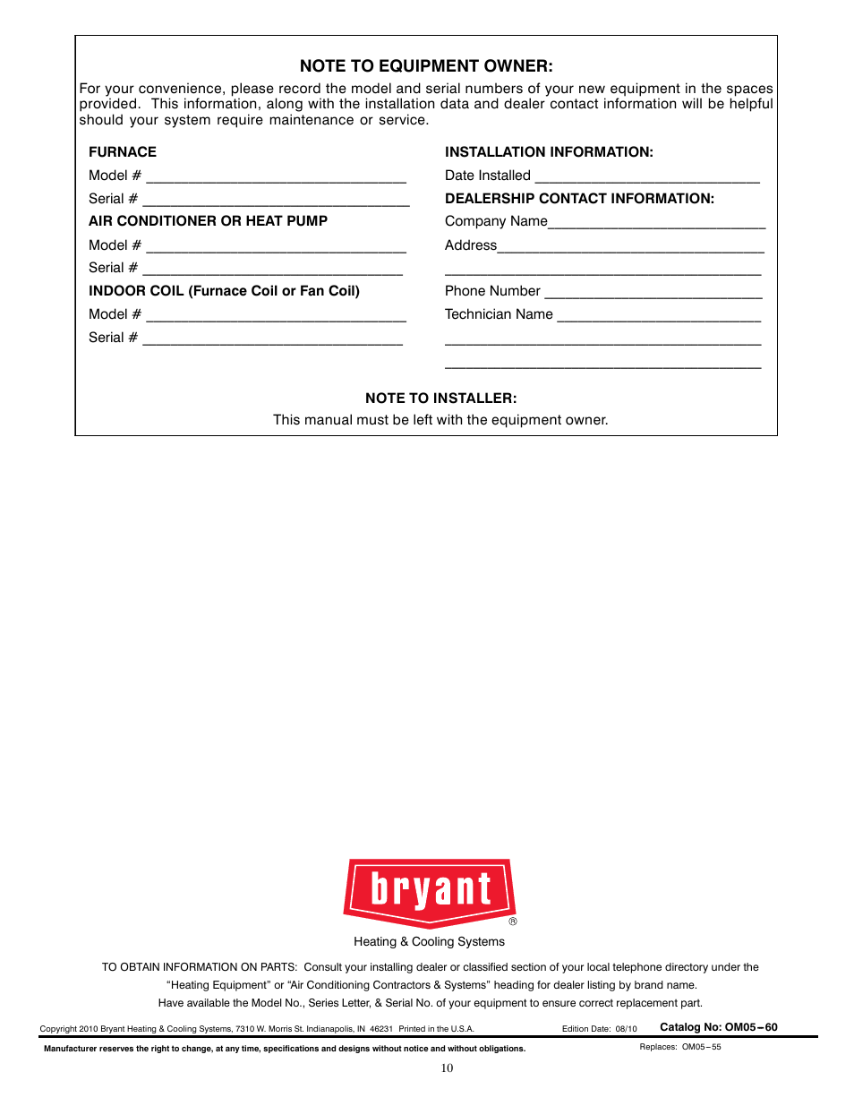 Bryant A10252 User Manual | Page 10 / 10