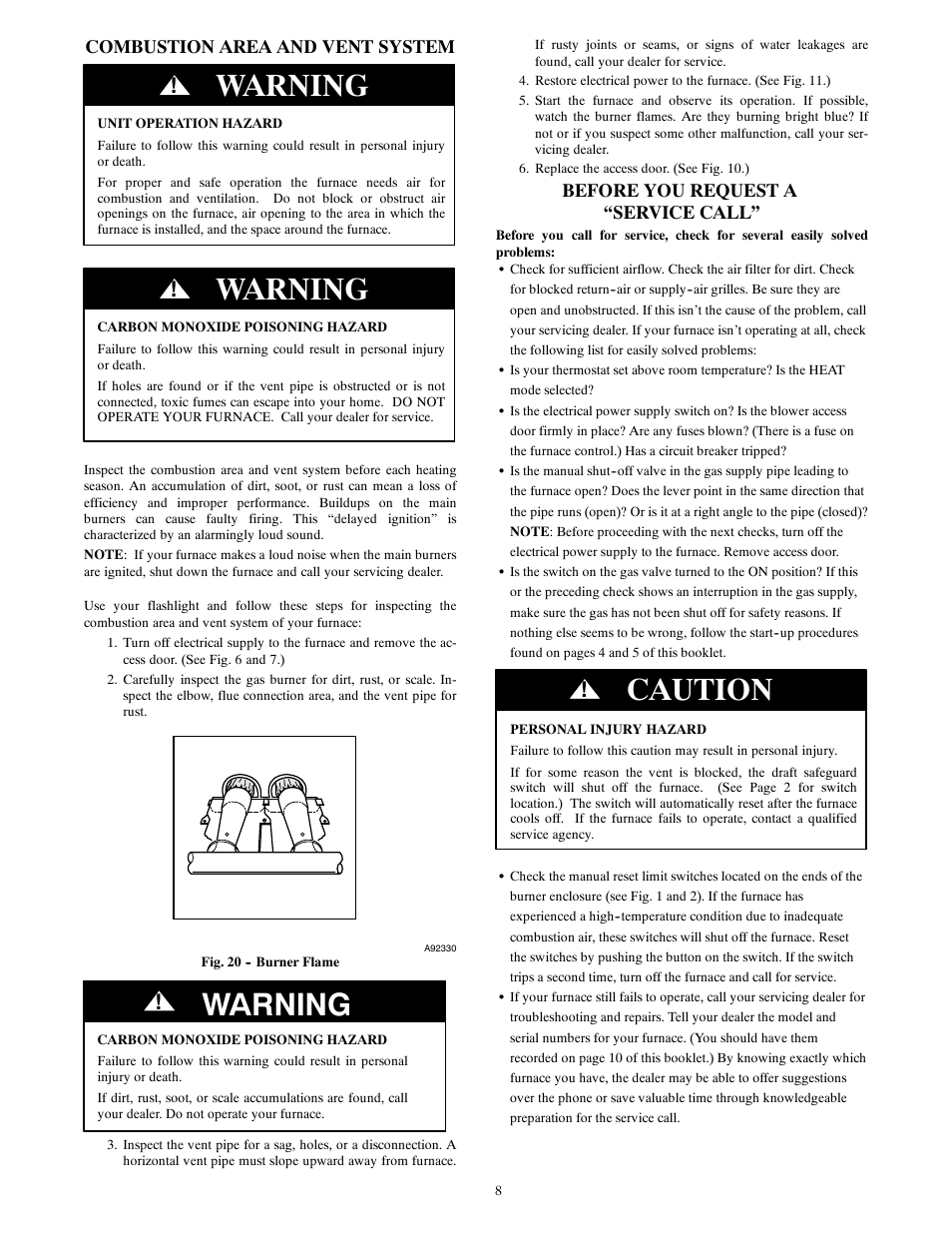Warning, Caution | Bryant A10252 User Manual | Page 8 / 10