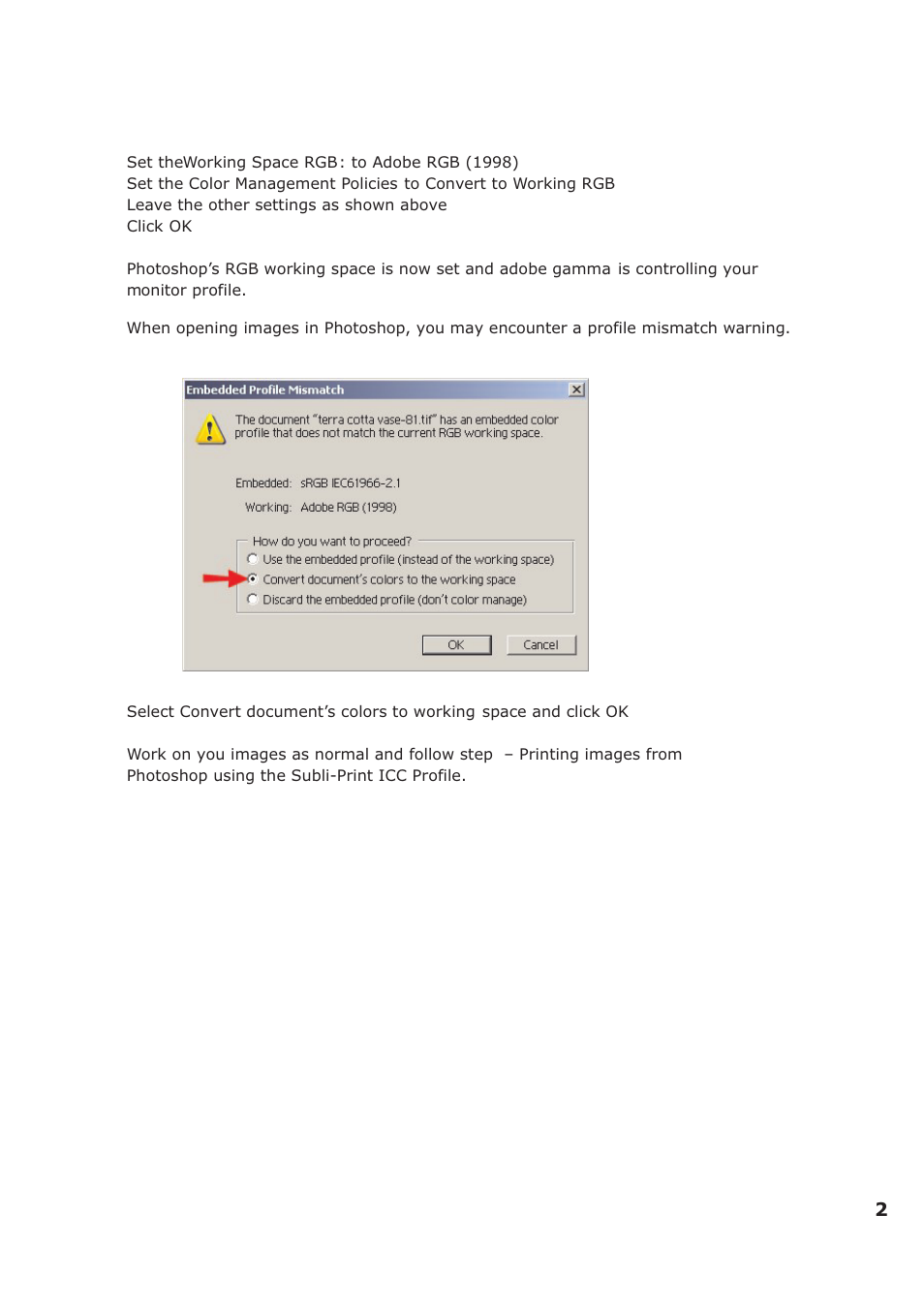 Xpres Subli-Print Epson 1290: Adobe Photoshop 7, CS & Elements 2 instructions (applicable for all other sublimation printers) User Manual | Page 2 / 4