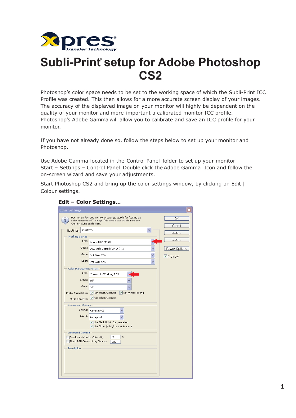 Xpres Subli-Print Epson 1290: Adobe Photoshop CS2 instructions (applicable for all other sublimation printers) User Manual | 4 pages