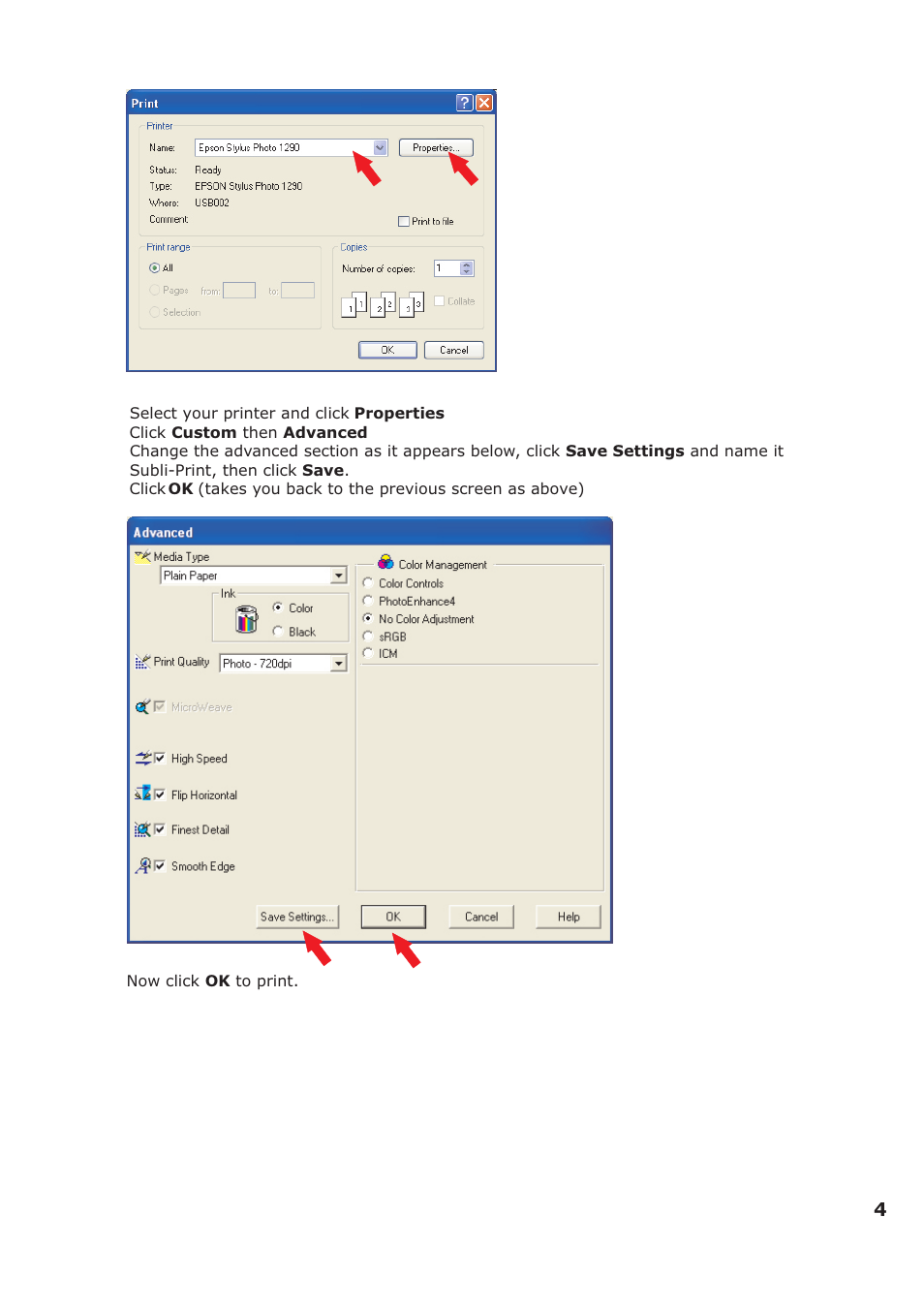 Xpres Subli-Print Epson 1290: Adobe Photoshop CS2 instructions (applicable for all other sublimation printers) User Manual | Page 4 / 4