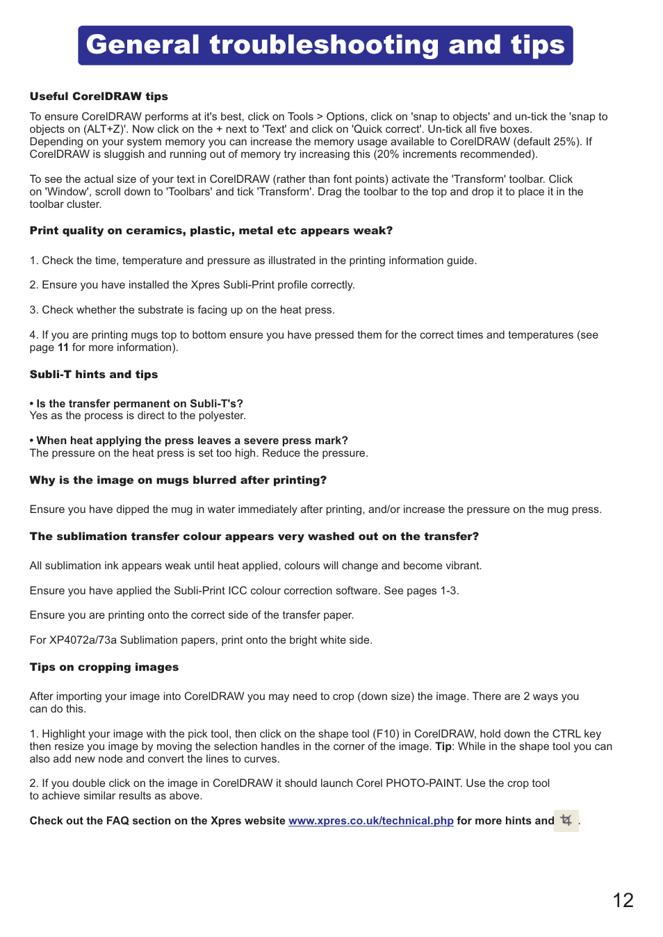 General troubleshooting and tips | Xpres Subli-Print Epson 1290: Manual User Manual | Page 14 / 14