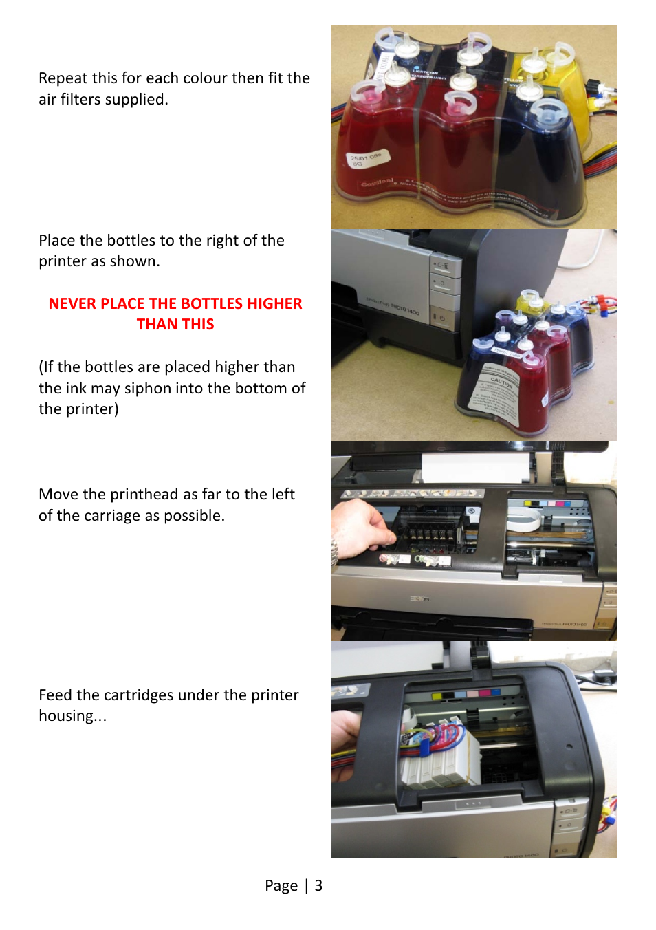 Xpres Subli-Print Epson 1400: Bulk Feed Instructions OLD STYLE (pre June 2010) User Manual | Page 3 / 7