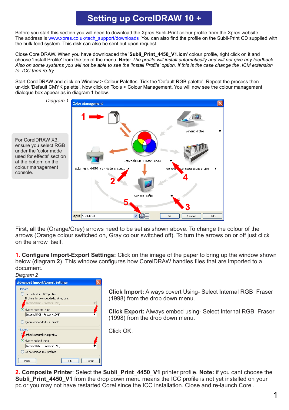 Xpres Subli-Print Epson 4450 Pro: CorelDRAW 10+ Instructions User Manual | 2 pages