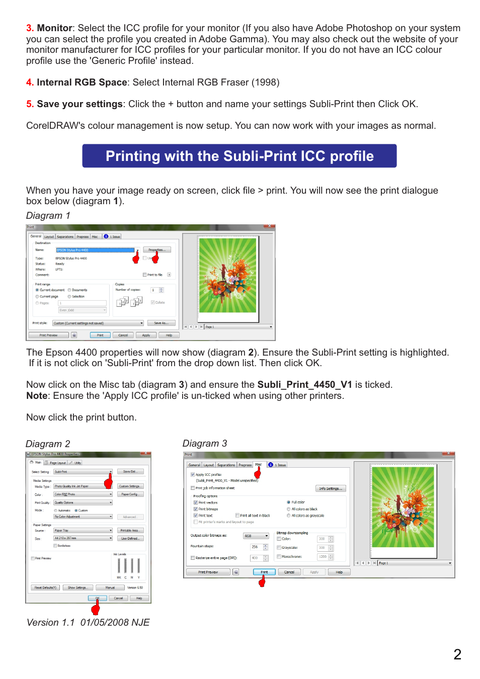 Printing with the subli-print icc profile | Xpres Subli-Print Epson 4450 Pro: CorelDRAW 10+ Instructions User Manual | Page 2 / 2