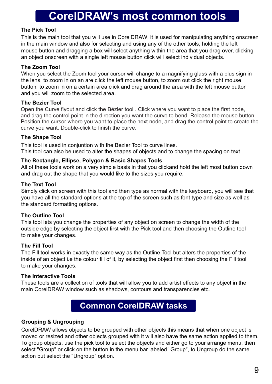 Coreldraw's most common tools, Common coreldraw tasks | Xpres Subli-Print Epson 4450 Pro: Manual User Manual | Page 11 / 13