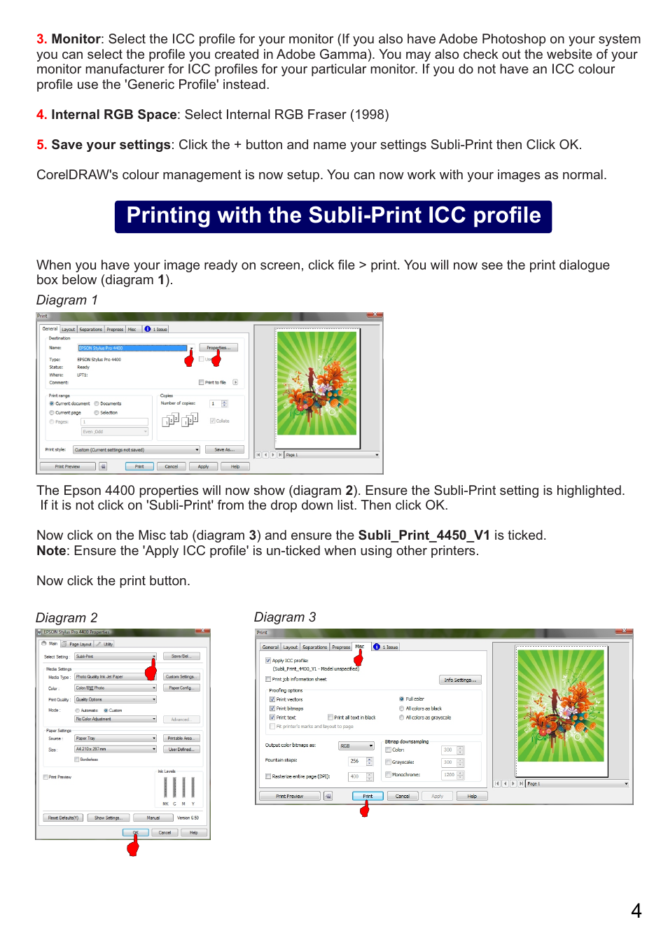 Printing with the subli-print icc profile | Xpres Subli-Print Epson 4450 Pro: Manual User Manual | Page 6 / 13