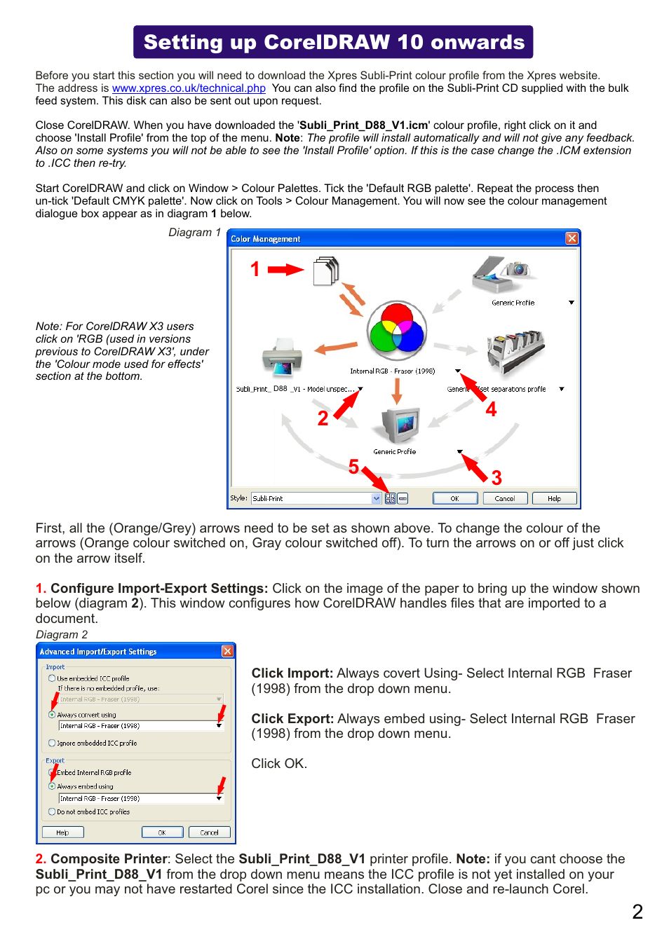 2setting up coreldraw 10 onwards | Xpres Subli-Print Epson D88: CorelDRAW 10 onwards instructions User Manual | Page 2 / 3
