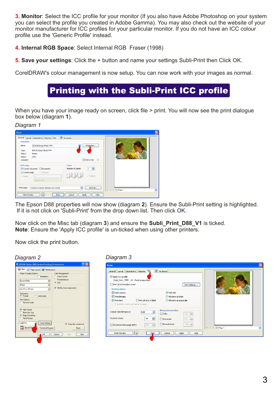 Printing with the subli-print icc profile | Xpres Subli-Print Epson D88: CorelDRAW 10 onwards instructions User Manual | Page 3 / 3