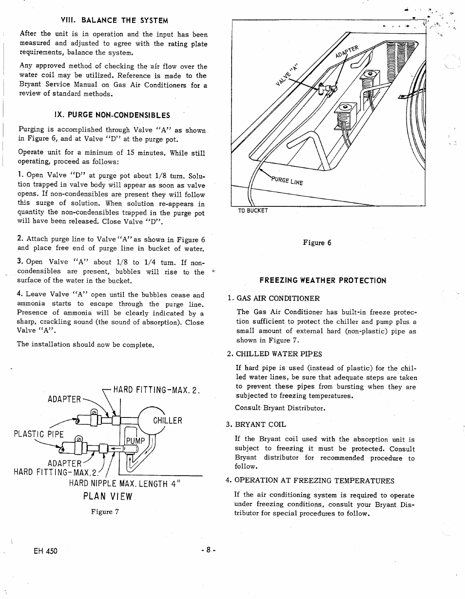 Viii. balance the system, Ix. purge non-condensibles, Freezing weather protection | Bryant 450D User Manual | Page 10 / 10