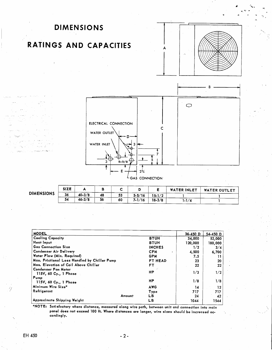 Dimensions, Dimensions ratings and capacities, Eh 450 | Bryant 450D User Manual | Page 2 / 10
