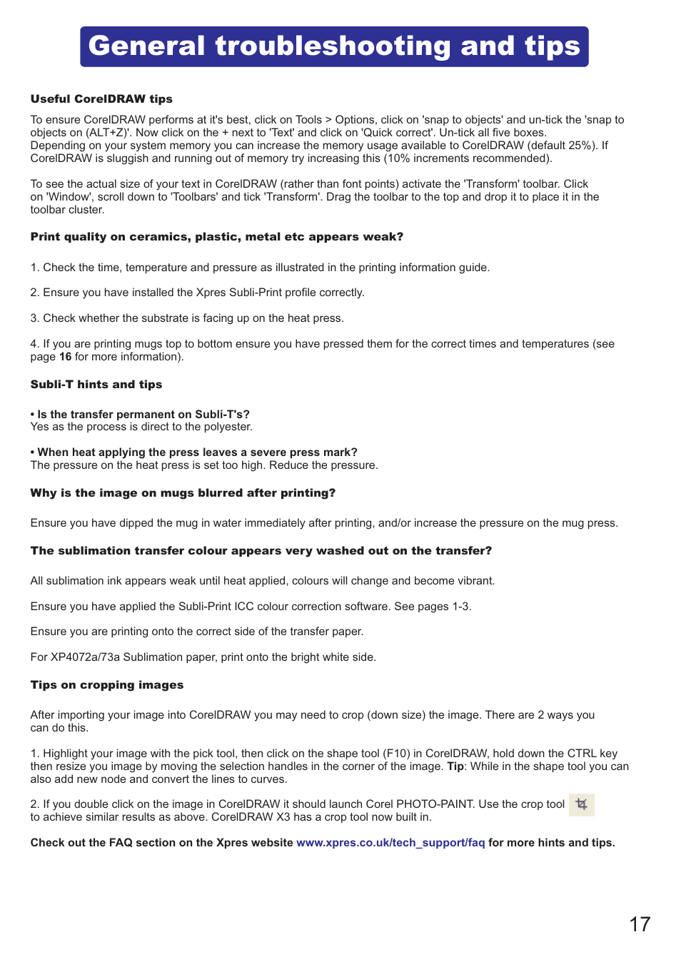 General troubleshooting and tips | Xpres Subli-Print Epson R1800: Manual User Manual | Page 19 / 19