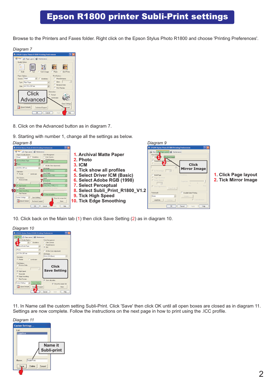 Epson r1800 printer subli-print settings, Click advanced | Xpres Subli-Print Epson R1800: Manual User Manual | Page 4 / 19
