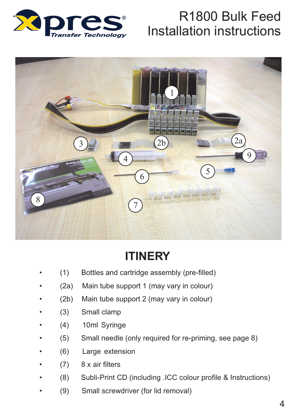 R1800 bulk feed installation instructions, Itinery | Xpres Subli-Print Epson R1800: Manual User Manual | Page 6 / 19