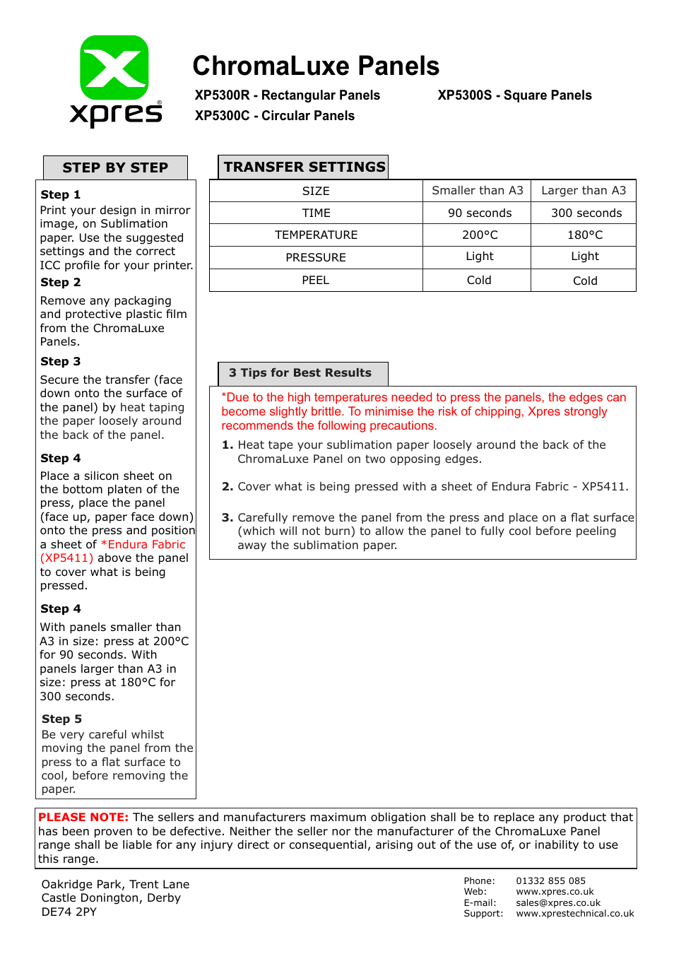 Xpres ChromaLuxe Panel: Pressing Insutructions User Manual | 1 page