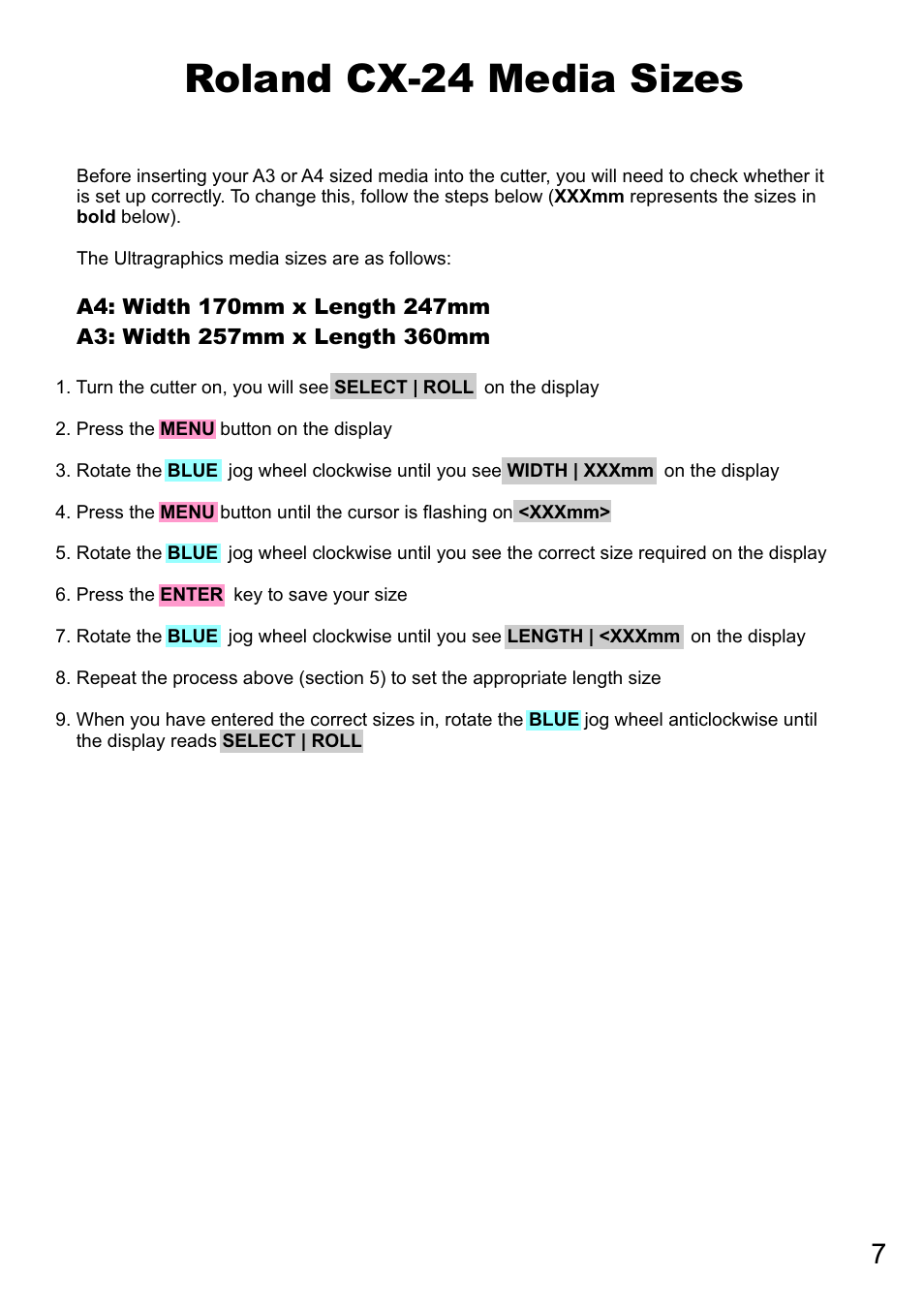 Roland cx-24 media sizes | Xpres Cut Plus: Ultragraphics Roland CX-24 system Manual User Manual | Page 9 / 15