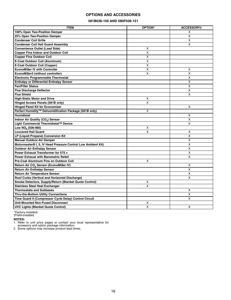 Options and accessories, 581b036-150 and 580f036-151, Options and accessories -19 | Bryant 581A/B User Manual | Page 16 / 268