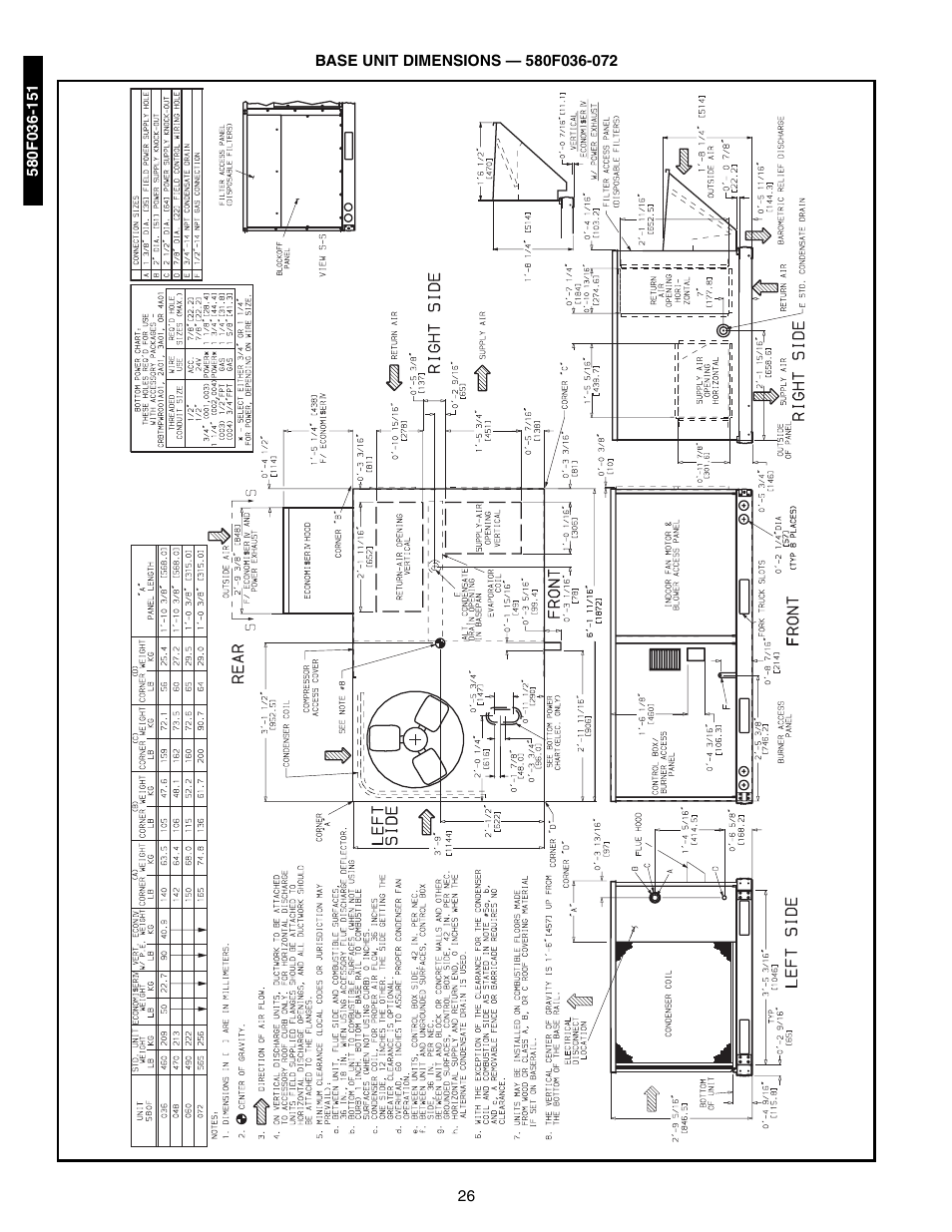 Base unit dimensions, 580f036-072, Base unit dimensions -29 | Bryant 581A/B User Manual | Page 26 / 268