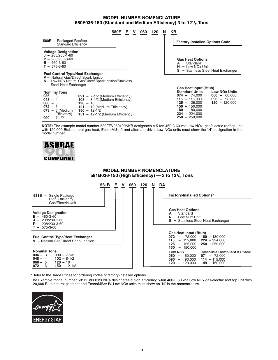 Model number nomenclature, 580f036-150, 581b036-150 | Model number nomenclature -7 | Bryant 581A/B User Manual | Page 5 / 268