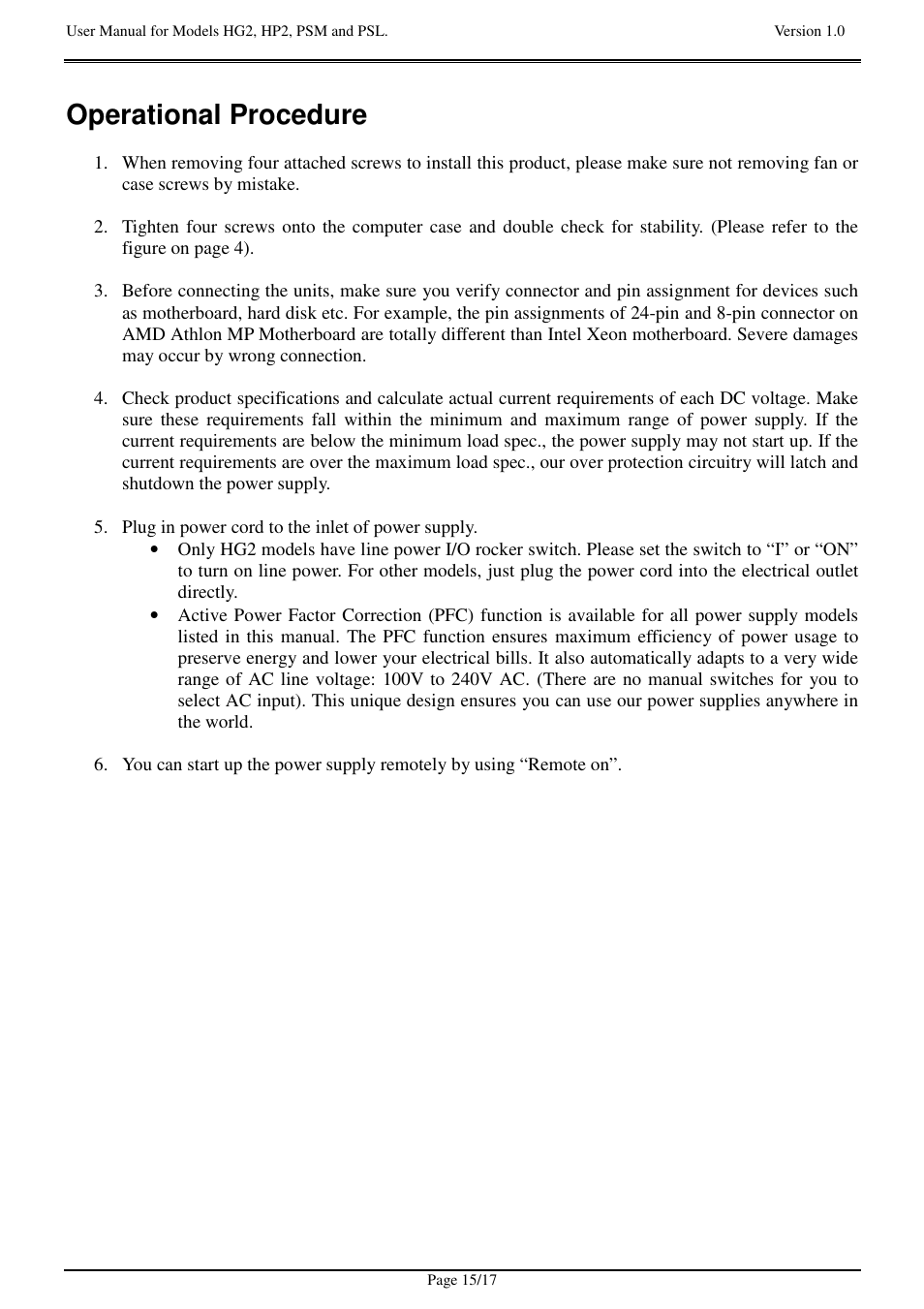 Operational procedure | Zippy HG2-6400P User Manual | Page 15 / 17