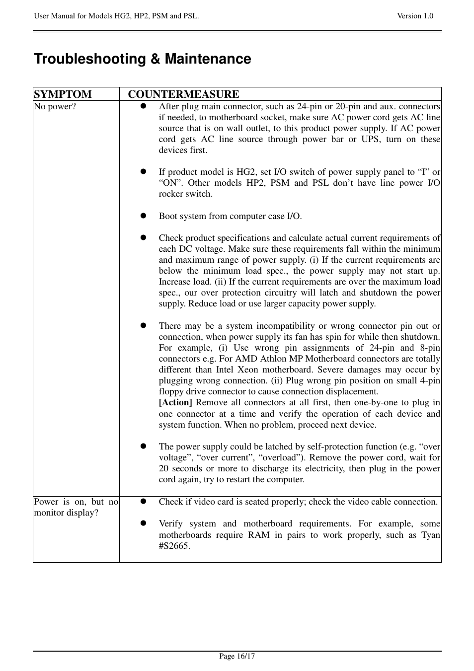 Troubleshooting & maintenance | Zippy HG2-6400P User Manual | Page 16 / 17
