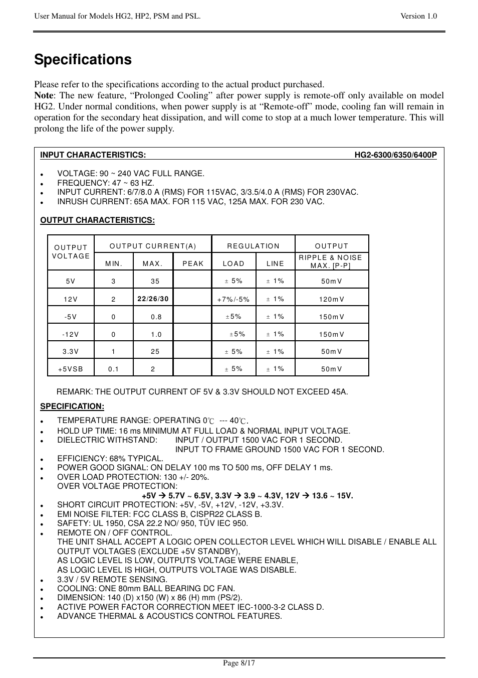 Specifications | Zippy HG2-6400P User Manual | Page 8 / 17