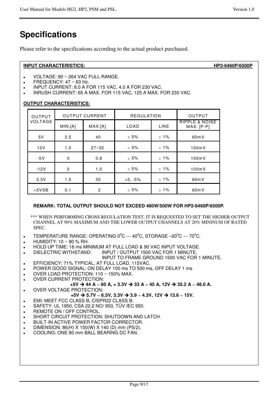 Specifications | Zippy HG2-6400P User Manual | Page 9 / 17