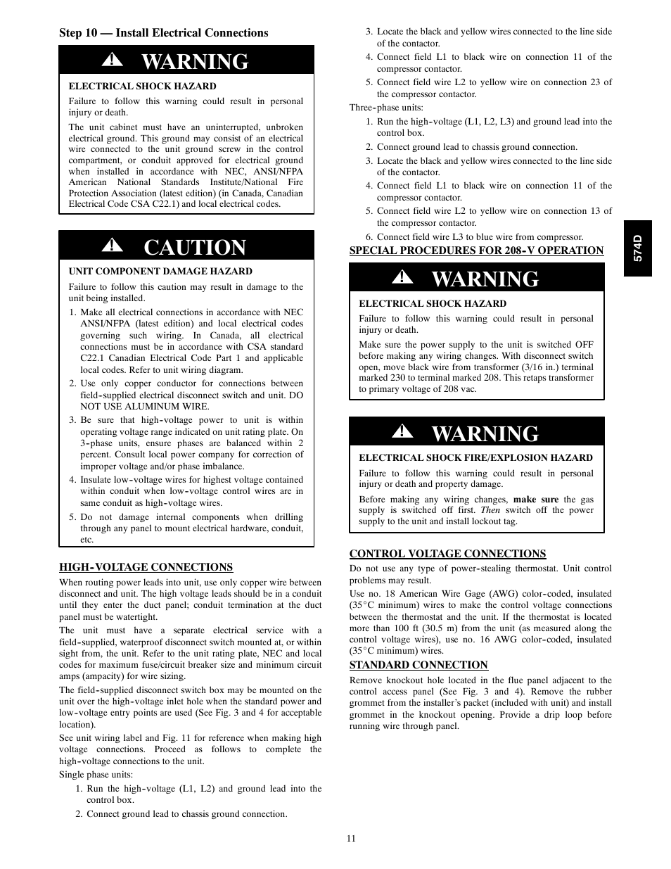Warning, Caution | Bryant 574D User Manual | Page 11 / 32