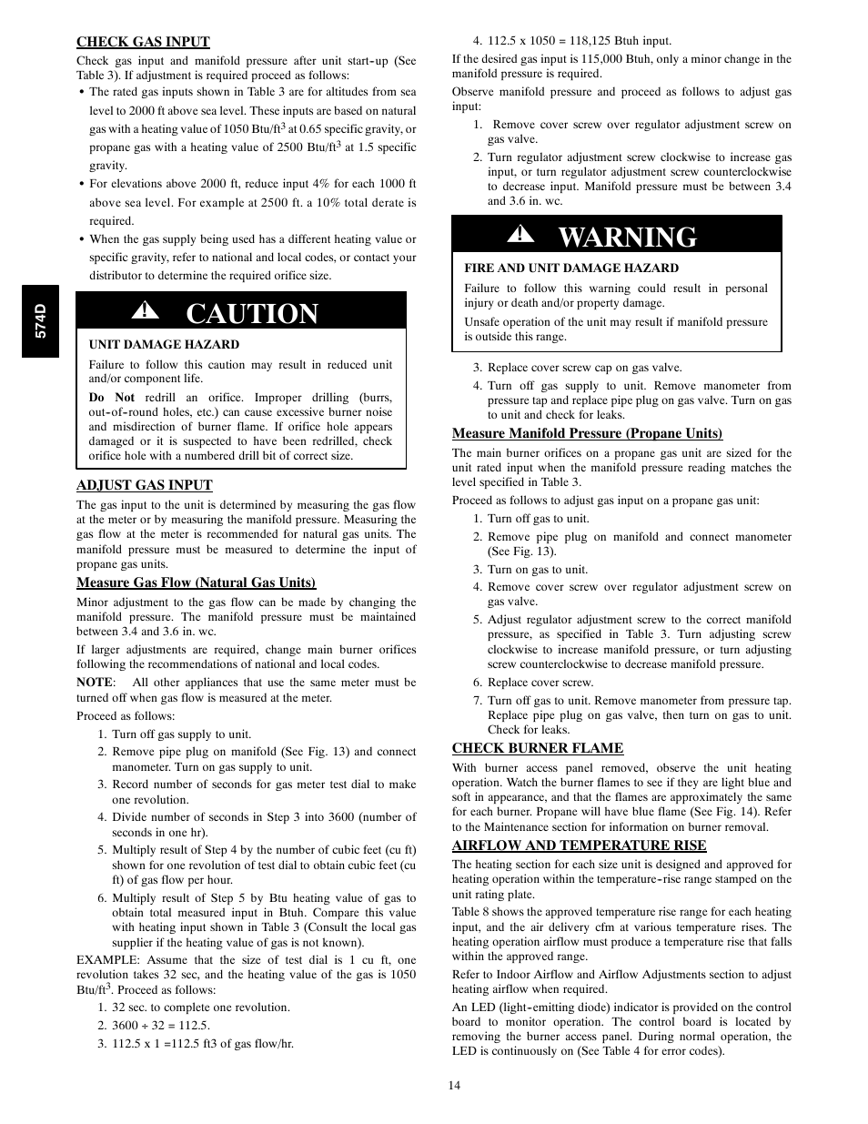 Caution, Warning | Bryant 574D User Manual | Page 14 / 32