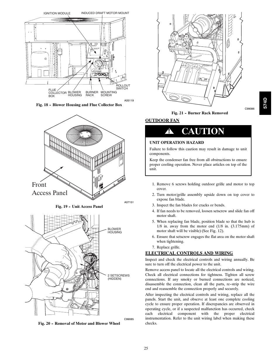 Caution, Front access panel | Bryant 574D User Manual | Page 25 / 32