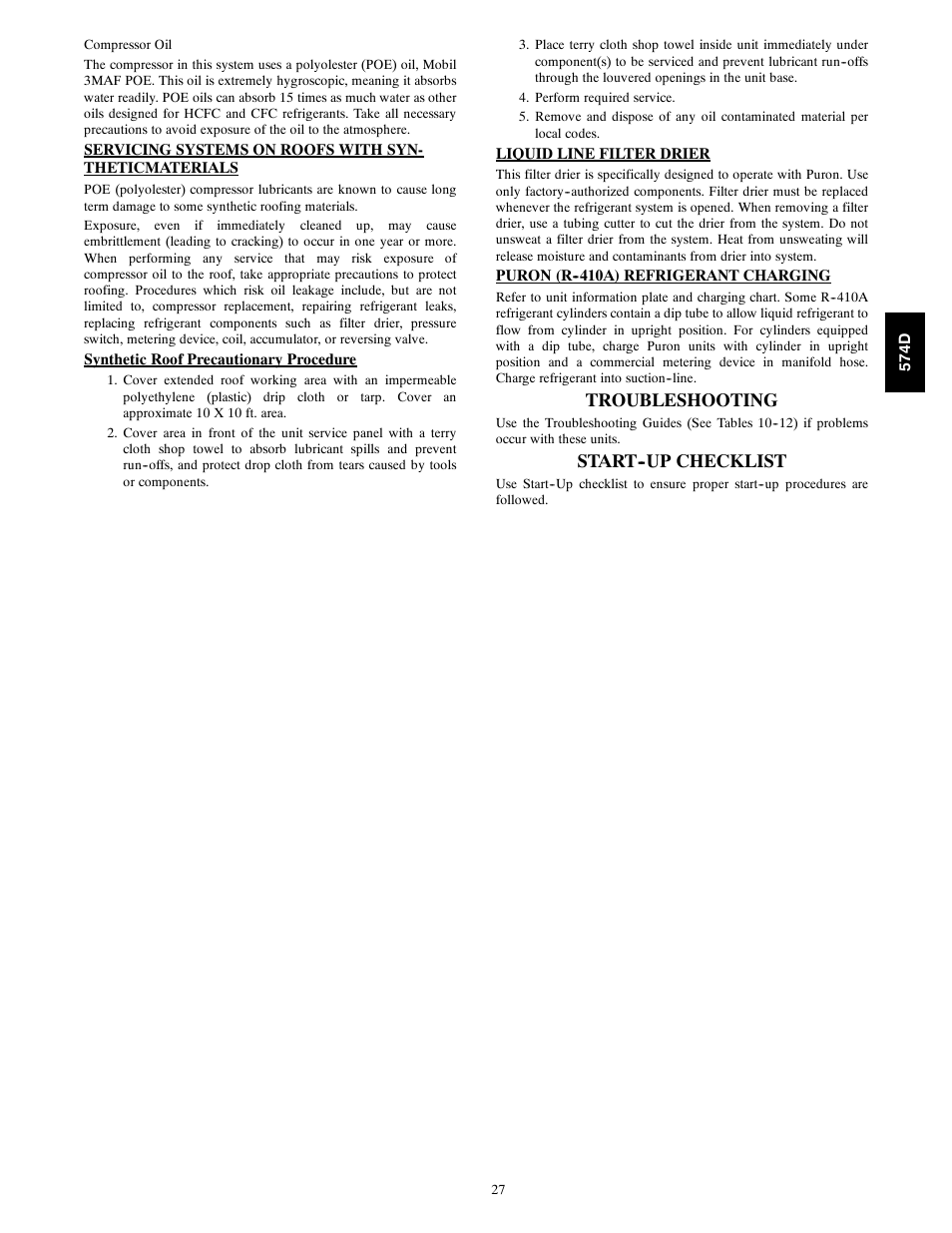 Troubleshooting, Start--up checklist | Bryant 574D User Manual | Page 27 / 32