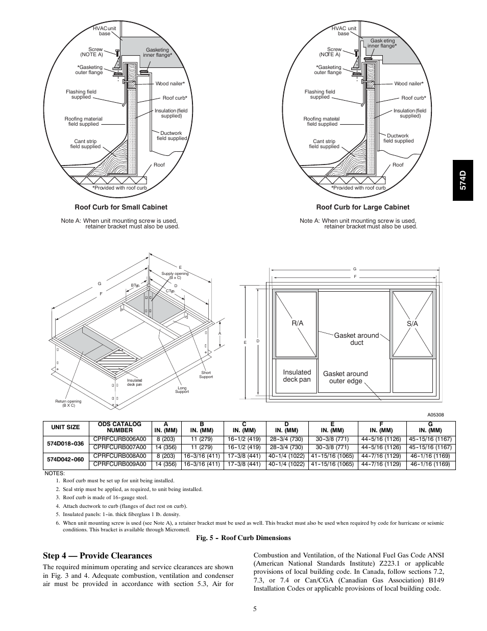 Step 4 — provide clearances, 574d | Bryant 574D User Manual | Page 5 / 32